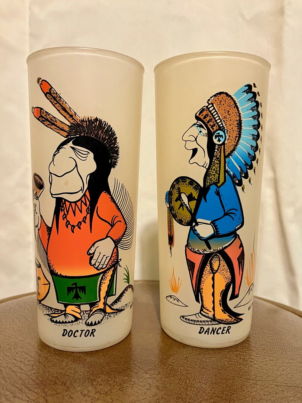 Vintage Native American Frosted Glasses By Bill T Lores.